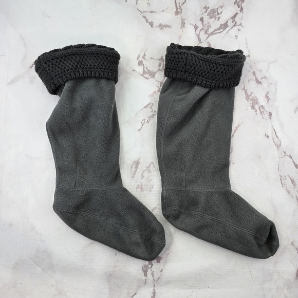 Hunter Socks Liner Boot Gray Fleece Knit Winter Insulated Sweater Cuffed Slipper - Picture 2 of 5